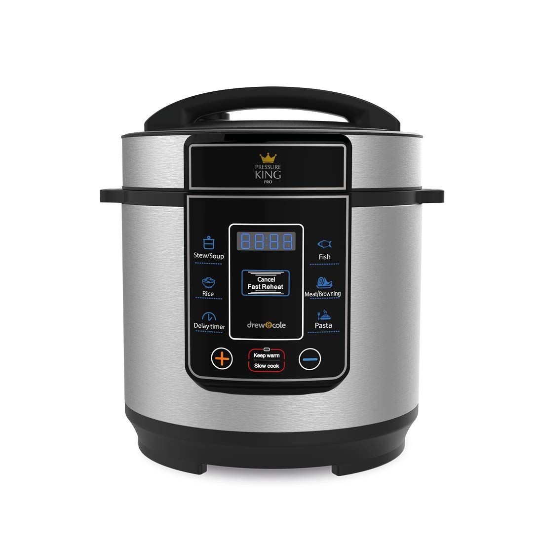 Drew & Cole Pressure King Pro Electric Pressure Cooker 3L - 700W - Chrome - 8-in-1 Multi Cooker with Digital Display - Non Stick Pot - Rice Cooker, Slow Cooker & Soup Maker All in One