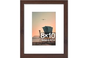 smiry Picture Frame 8x10, Display Pictures 5x7 with Mat or 8x10 without Mat, Photo Frame for Wall or Table Top Display, Brown
