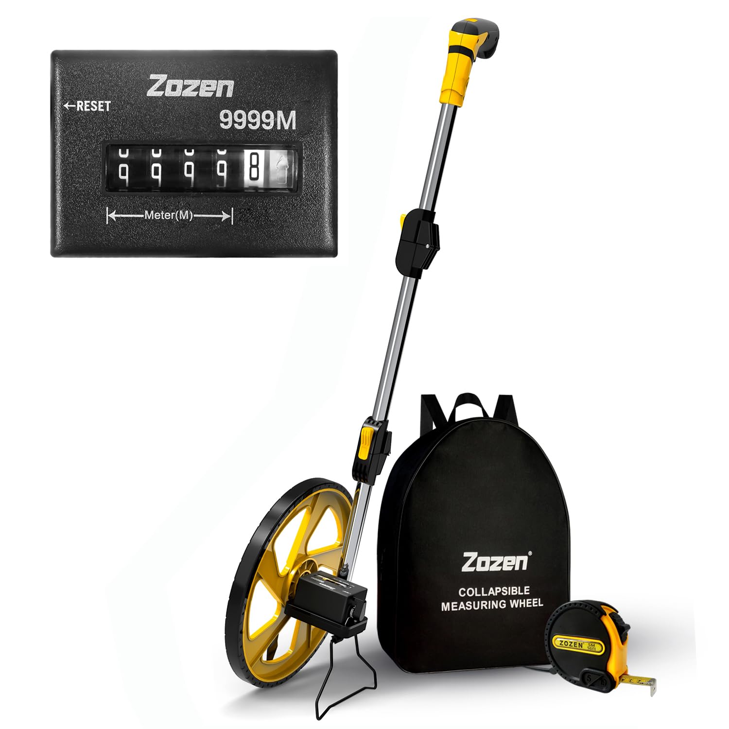 Zozen Measuring Wheel in Meters, Foldable Meters Measure Wheel, Metric Units [Up to 9,999m], Meter Measurement Wheel with Backbag