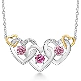 Gem Stone King 925 Silver and 10K Yellow Gold Pink Moissanite Pink and White Lab Grown Diamond Heart Shape Pendant Necklace For Women (0.79 Cttw, with 18 Inch Chain)