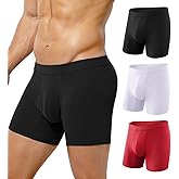 Arjen Kroos Mens Cotton Boxer Briefs Breathable Pouch Underwear with Opening Fly 3 Pack
