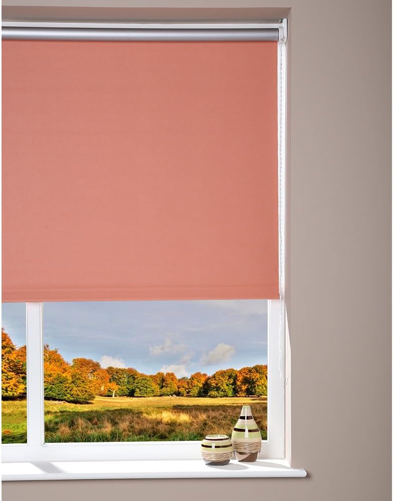 Brooklyn Peach Blackout Roller Window Blind Adaptable with Plain Design - 142 x 180 cm
