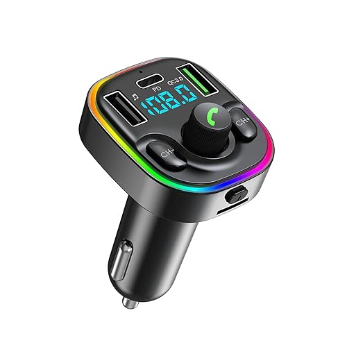 Bluetooth FM Transmitter Car Adapter Car Bluetooth Adapter with Fast  Charger[PD 30W 18W],Hi-Fi Audio Clear Calls,7 Colors LED Backlit 