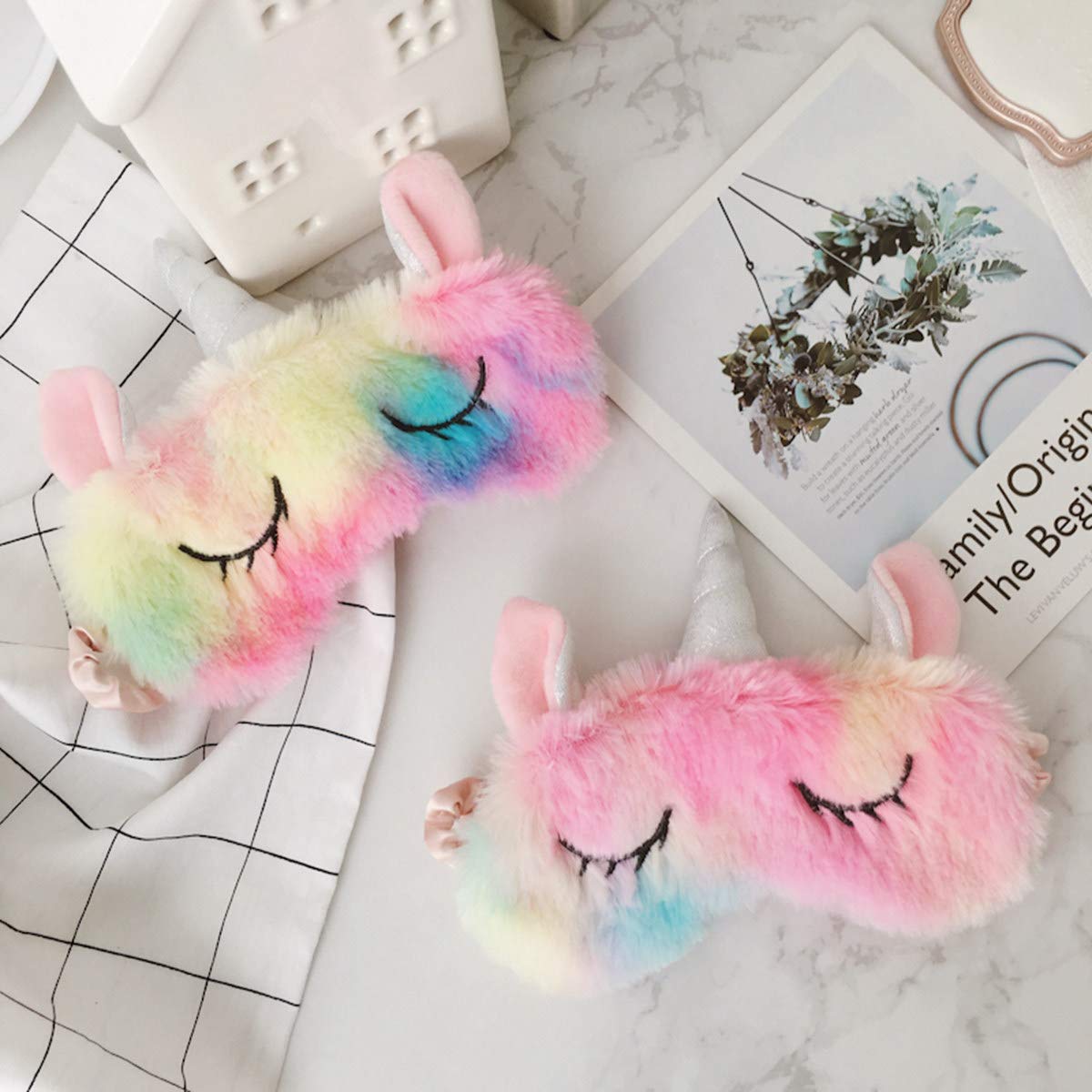 Monai Cute 3D Sleep Mask Plush Animal Sleeping Home Eye Cover for Women Girls (Unicorn)