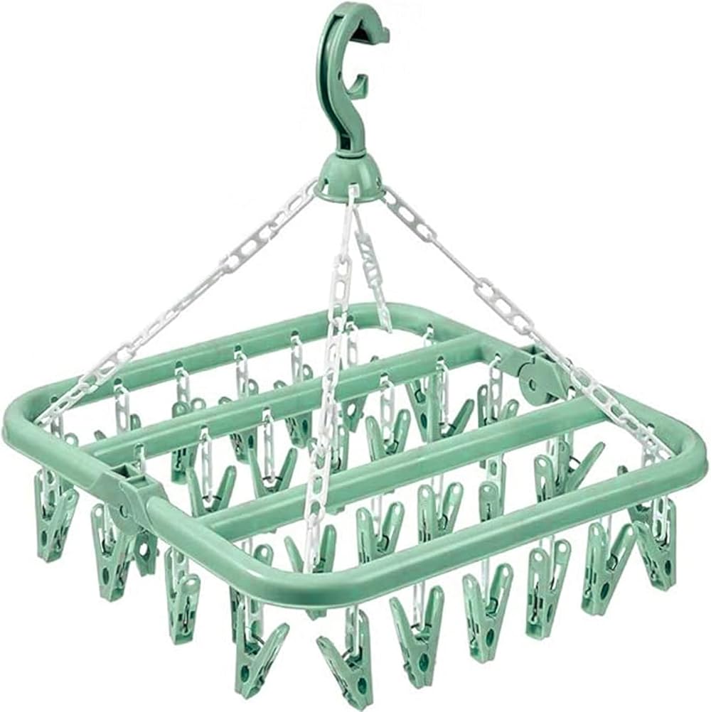 alladaga 32 Clip Clothes Drying Hanger Drip Foldable Rack Light Green