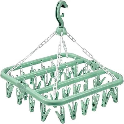 alladaga 32 Clip Clothes Drying Hanger Drip Foldable Rack Light Green