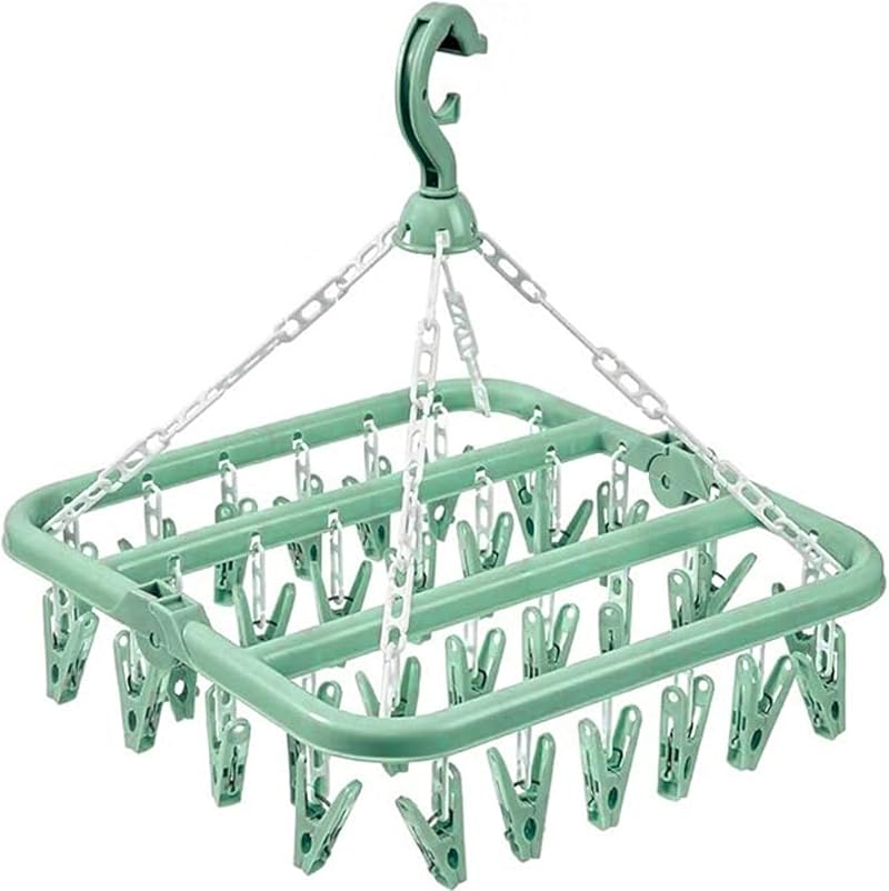 alladaga 32 Clip Clothes Drying Hanger Drip Foldable Rack Light Green