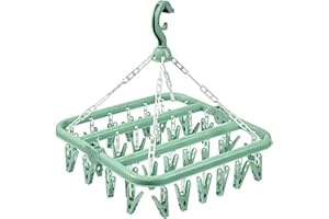 alladaga Clothes Drying Hanger with 32 Clips and Drip Foldable Hanging Rack (Light Green)