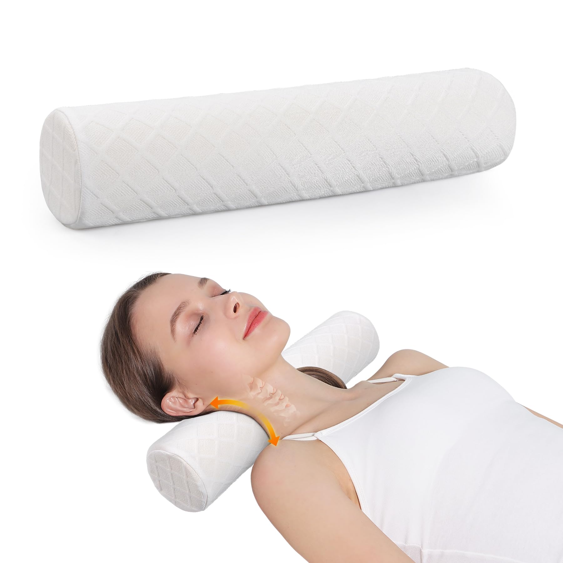 Photo 1 of Cozyhealth Cervical Roll Pillow, Medium Soft Memory Foam Neck Round Pillow Cylinder Bolster Pillow for Sleeping, Round Neck Support for Bed, Legs, Back and Yoga (White, Medium - 3.9" H)