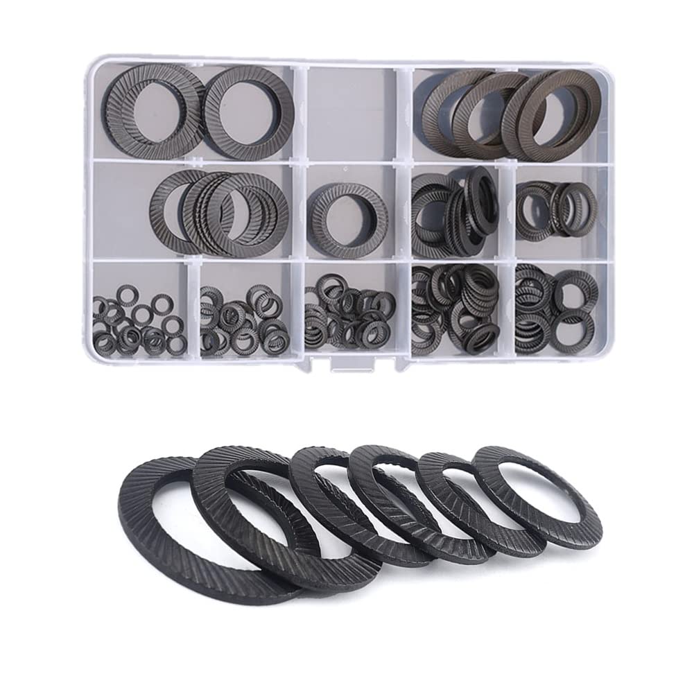 CONPHERON 130pcs Locking Washer Carbon Steel Serrated Anti-Slip Washer Set M4-M22 11Sizes