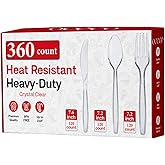 Extra Large 7.6 Inch Silverware Set - 360 Heavy Duty, Heat Resistant, Disposable Plastic Cutlery - 120 Forks, 120 Spoons, 120