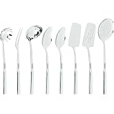 Viking Kitchen Utensils Set, 8 Piece Stainless Steel Cooking Utensil Set, Includes Spatulas, Spoons, Pasta Fork, Deep Ladle, Meat Fork, and Skimmer, Silver