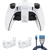 AMAZEAR Battery Pack Compatible with PlayStation 5 DualSense Controllers, PS5 Accessories 3000mAh Fast Charging Wireless Charger, Rechargeable Extra Gaming Life for Dual Sense and Edge, 2 Pack, White