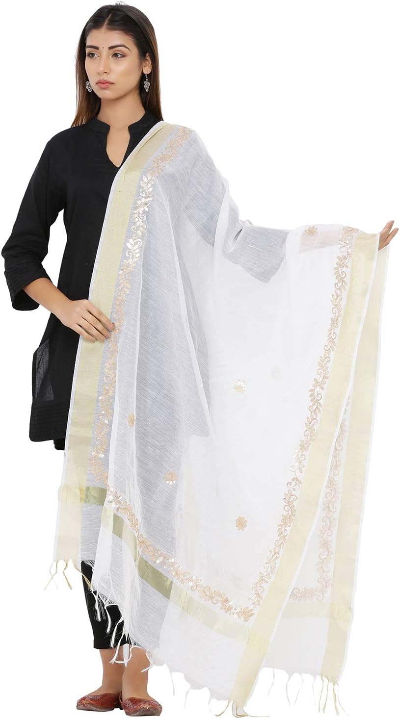 JABAMA Plain Dupatta for Women Free Size 2.25 Length White Color Ethnic wear Scarf for Women Chanderi Dupatta