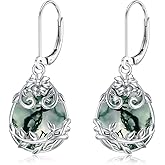 Peridot/Moonstone/Purple Crystal/Rose Quartz/Amber/Blue Sandstone/Moss Agate Dangle Earrings Sterling Silver Filigree Drop Dangle Earrings Peridot Jewelry Gifts for Women