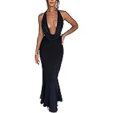 LuFeng Women's Sexy Sleeveless Summer Dress Backless Deep V Neck Halter Bodycon Maxi Party Dress
