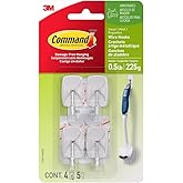 Command Small Wire Toggle Hooks, 4 Wall Hooks and 5 Command Strips, Damage-Free Hanging with Adhesive, No Tools for Hanging, 