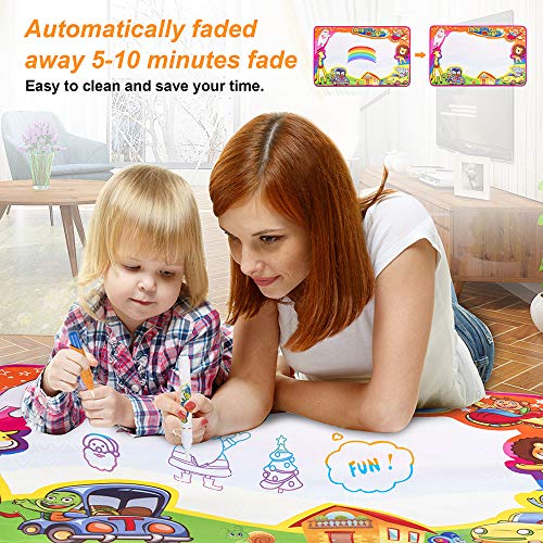 Aqdola Aqua Magic Doodle Mat-Water Drawing Mat-Magic Educational Toys for 2 3 4 5+ Girls Boys Toddler with 3 Water Pens and Drawing Booklet, 34" X 22.5"