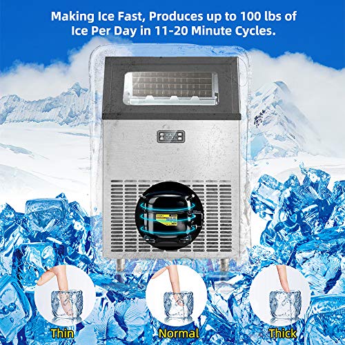 Joy Pebble Commercial Ice Maker Machine, 100 LBS/24H Automatic Freestanding Ice Maker Undercounter, Ideal for Restaurants, Bars, Homes and Offices - Includes Scoop and Connection Hose