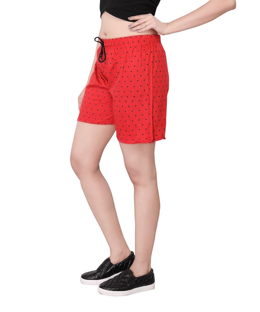 bfly women's star printed cotton hosiery shorts(red)