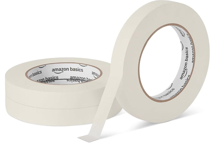 Amazon Basics Masking Tape, Hand-Tearable Painters Tape, Rubber Adhesive, 0.7 Inch x 60 Yard, Beige, 3 Rolls