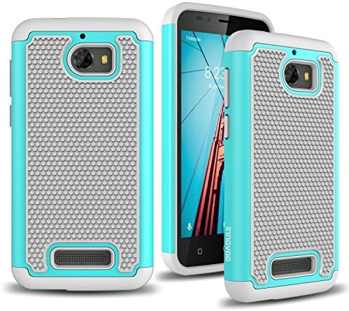 Coolpad Defiant / 3632A Case, INNOVAA Anti-Slip Shockproof Soft Silicone Dual-Layer Durable Armor Case W/ Free Touch Screen Stylus Pen - Grey/Teal