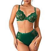 MakeMeChic Women's 2 Piece Floral Lace Lingerie Sets Push Up Cheeky Underwire Matching Bra and Panty Set