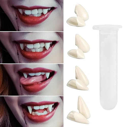 COMBLU Vampirzähne Set – 6 Paar Mit Festem Kleber Für Halloween & Cosplay (13mm, 15mm, 17mm)