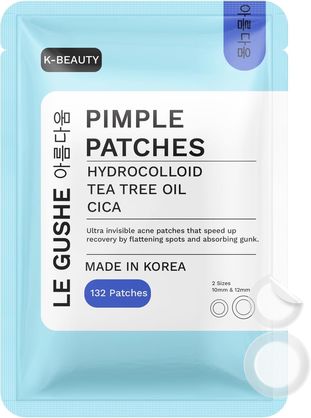 LE GUSHE K-BEAUTY Pimple Patches for Face (132 dots) - Hydrocolloid Acne Patch for Zits and Blemishes - Invisible Blemish Patches | Spot Cover Stickers for Glowing Skin | Korean Skin Care