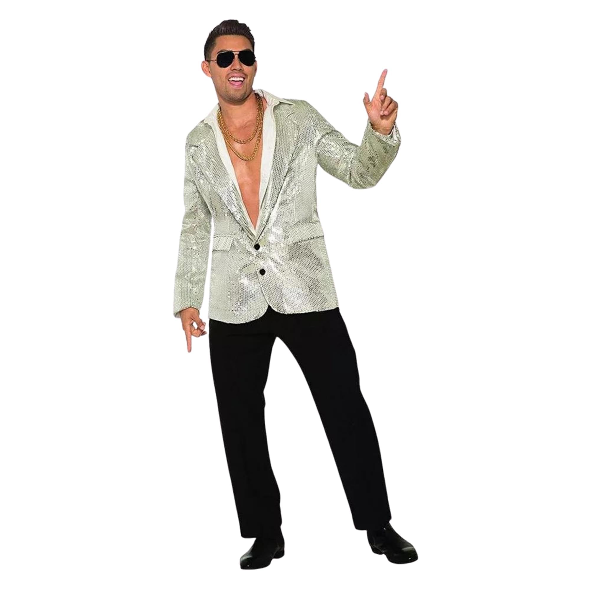 Rubies Forum Novelties Men's Disco Sequin Blazer-Silver W/Pockets, Silver, XL
