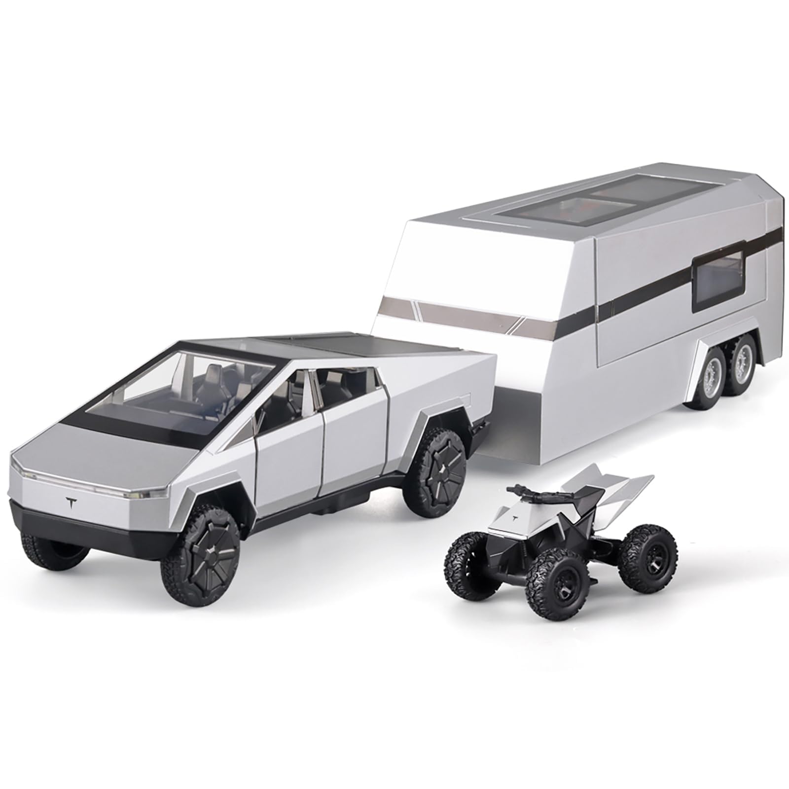 1/32 Pickup Truck Trailer RV Model Kit,Suitable for Tesla Cybertruck, Camping RVs,and Off-Road Vehicles, Metal Alloy Die Cast,with Truck Simulation Sound and Light. Gifts for Boys,Girls,Tesla Fans