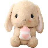 HOUPU Lop Bunny Plush 8.6in Brown Milk Bottle Stuffed Bunny Toy | Kids Bedding Super Soft Plushies Cuddle Pillow Buddy, Skin Gentle Texture for Multi-scene Household Decoration
