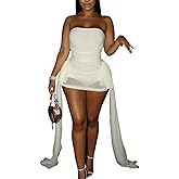 Sexy Off Shoulder Mesh Sheer Y2k Tube Mini Dress for Women Ribbon Bodysuit Party Club Birthday Dresses Date Night