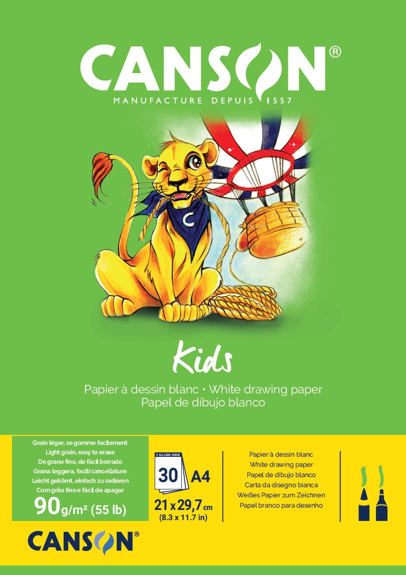 Canson Kids 5+ A4 90 GSM Drawing Paper Pad - White (Pack of 30 Sheets)