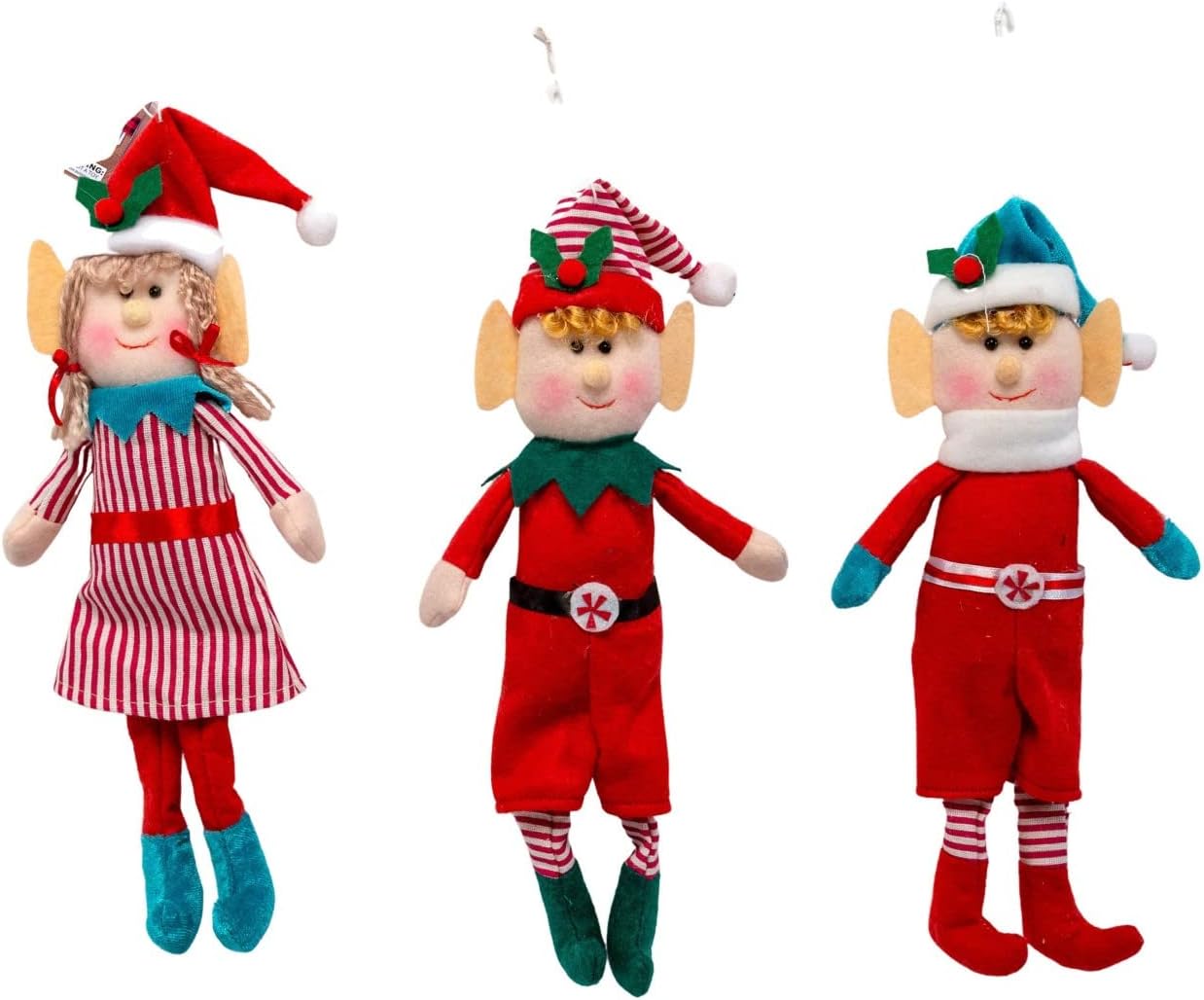 Tree Toppers - Holiday Christmas Tree Elf Decorations 3 Assorted 13.5