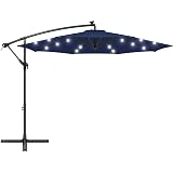 Amazon Com Sunnydaze 10 Foot Offset Cantilever Solar Patio Umbrella With Outdoor Led Lights Crank And Cross Base Navy Blue Garden Outdoor