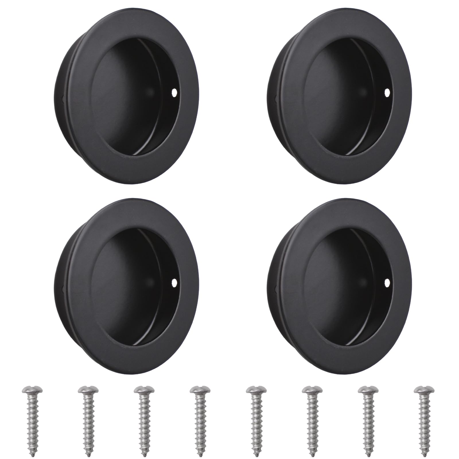MOROBOR Black Flush Pulls Barn Door Handles, 4PCS 304 Stainless Steel Sliding Door Pulls Round Flush Recessed Cabinet Handles (2 Inch)