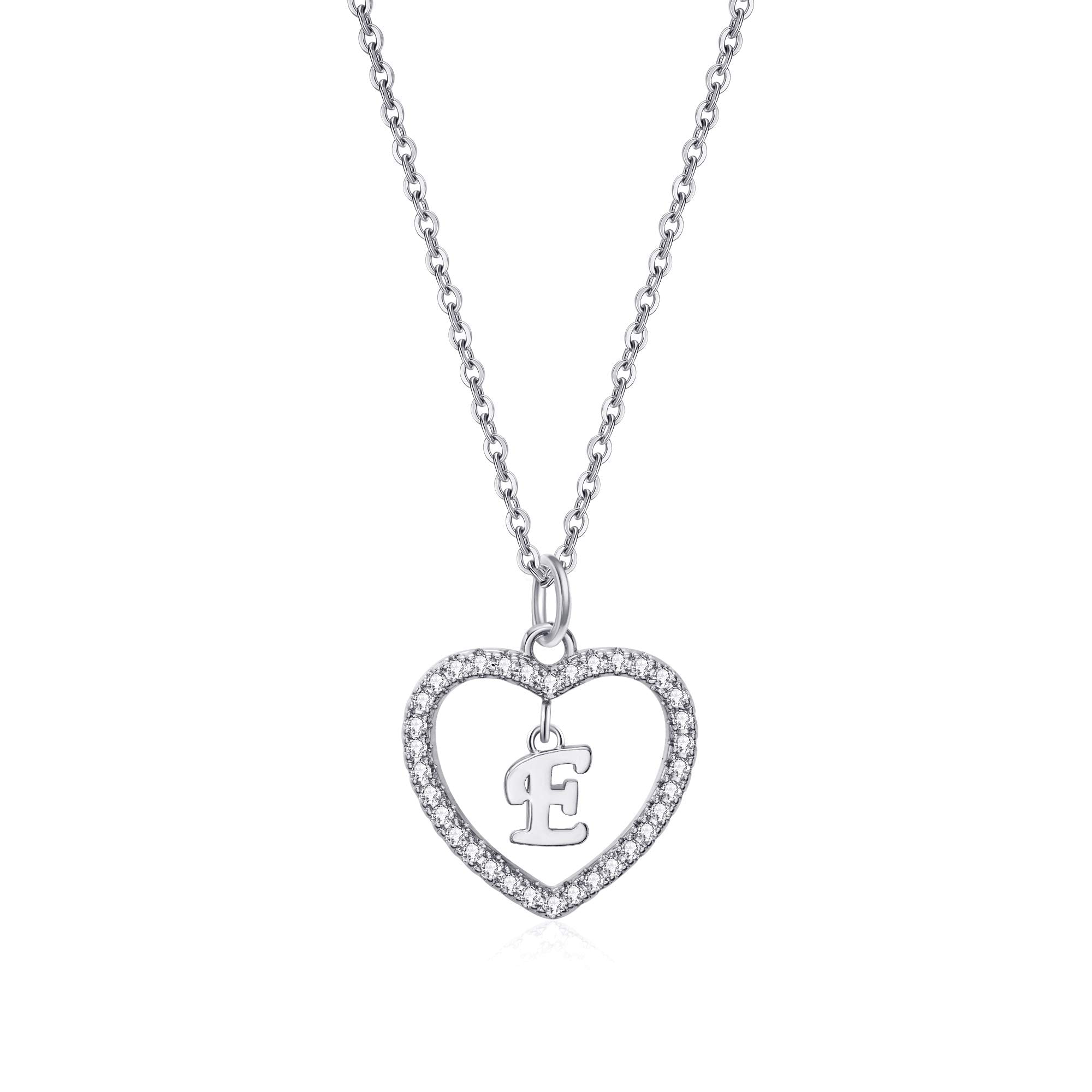 ZYAWP Heart Initial Necklace for Women Personalised Silver Necklace Letter E Name Pendant a Necklaces CZ Jewelry Message Card Gifts for Girls