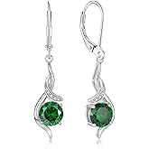 YIFSIY Women‘s Birthstone Earrings S925 Sterling Silver Imitation Diamond Infinity Drop Earring Leverback Jewelry Gift for Her