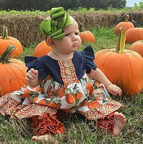 Halloween Pumpkin Print Toddler Kids Baby Girl Sleeveless Denim Patchwork A-line Dress Clothes Outfits 6M-5T (90(1-2T)) - Thumbnail 3