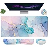 Large Mouse Pad Desk Dad, 4-in-1 Keyboard Wrist Rest Pad & Wrist Support Mouse pad Set, Extended Desk Pad Waterproof Desk Mat for Home Office Study Game-Blue Marble