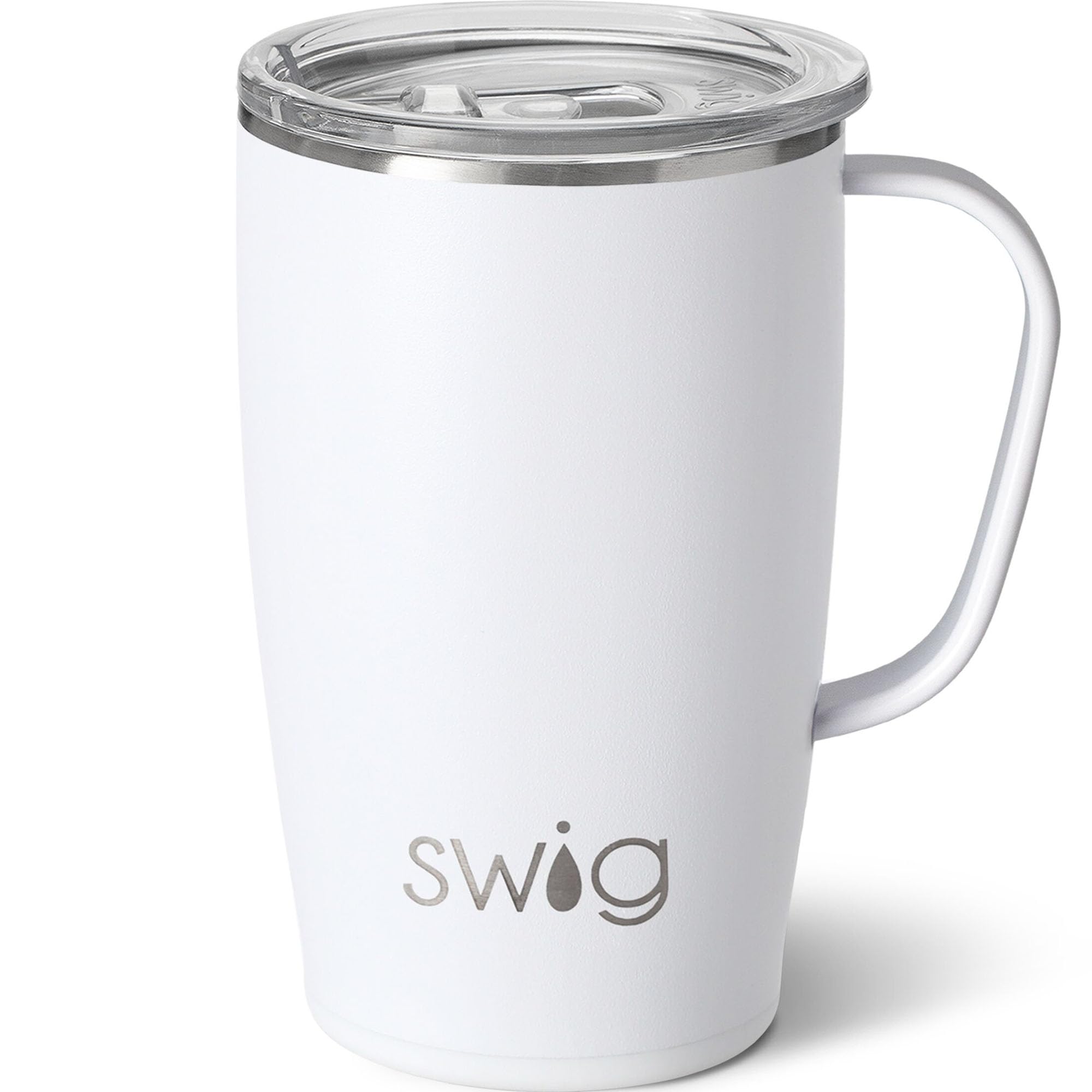 Swig 18oz Stainless Steel Travel Mug, Insulated Tumbler with Handle and Lid, Dishwasher Safe (Shimmer Diamond White)