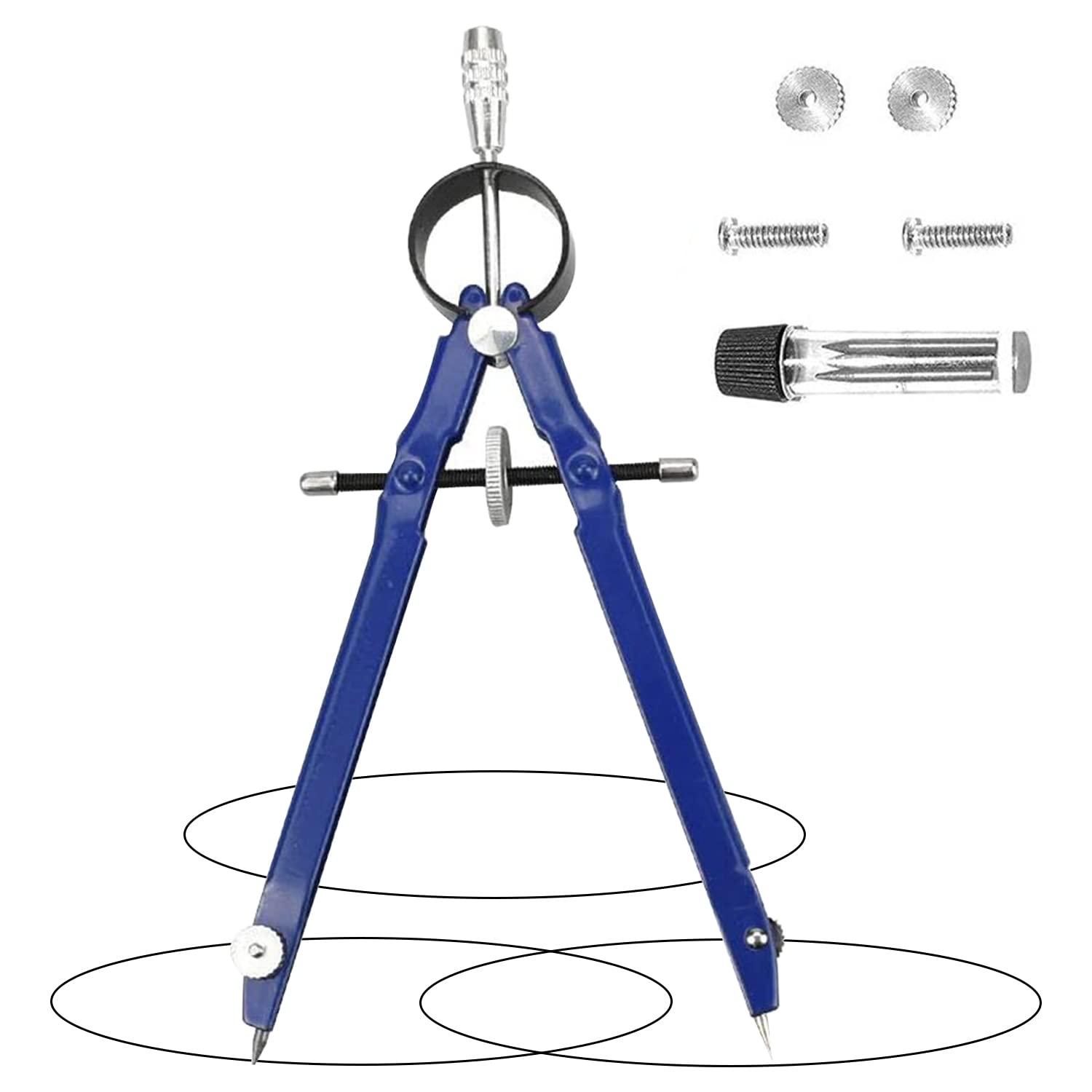 Professional 10-Inch Diameter Geometry Compass with Lock, Extra Lock Screws and Lead Refills - Drafting and Drawing Tool