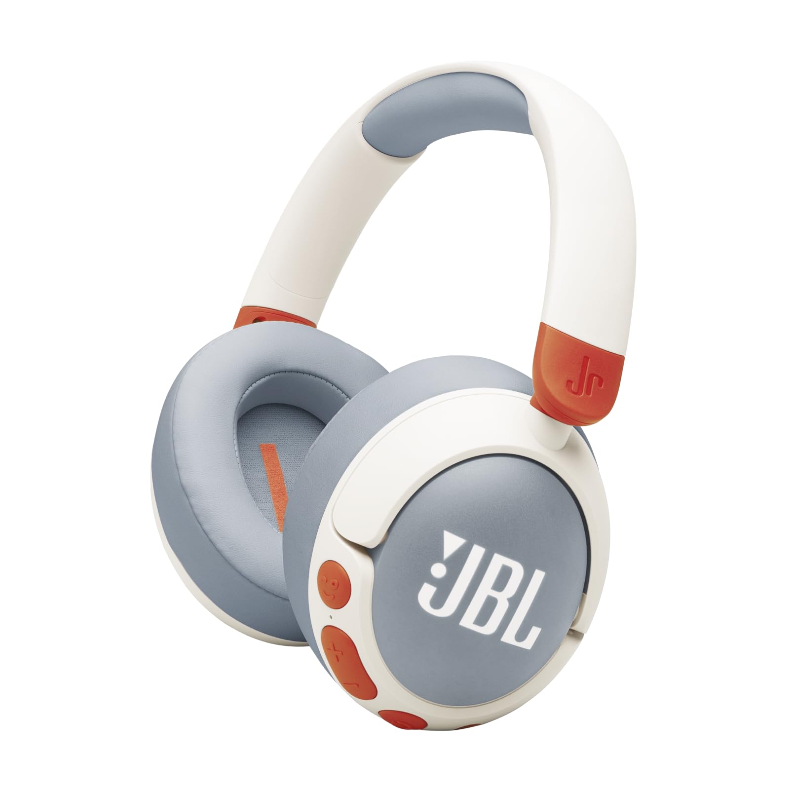 JBL Junior 470 NC, Kid-Friendly Wireless Over-Ear Bluetooth Headphones with Active Noice Cancelling, Built-In Mic, 50H Playback, JBL Safe Sound, Low Volume, Easy Controls and Sticker Set, White