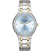 Ellen Tracy Women&rsquo;s Two-Tone Gold Bracelet Watch &ndash; Round Blue Sunray Dial with Crystals