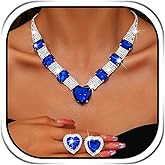 JAKAWIN Bridal Wedding Jewelry Set Prom Rhinestone Sapphire Necklace Earring Set for Women