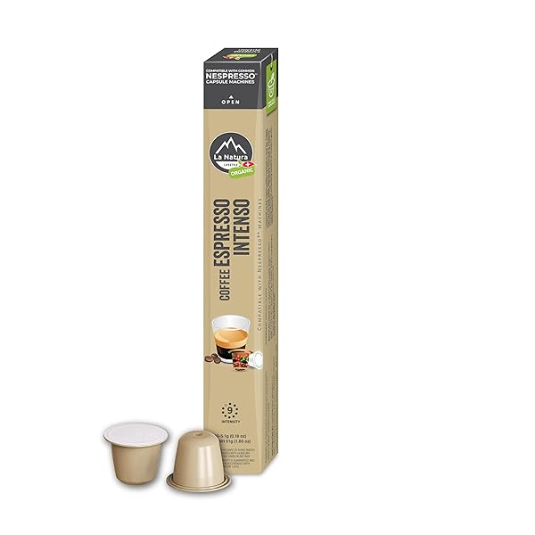LA NATURA LIFESTYLE ORGANIC ESPRESSO INTENSO COFFEE PODS – 100% ARABICA, ALUMINUM-FREE PODS – COMPATIBLE WITH NESPRESSO ORIGINAL LINE – RICH AROMA COFFEE CAPSULES – PACK OF 10