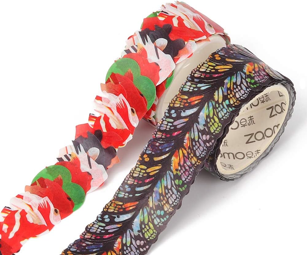 Molshine 2 Roll Creative Floral Petal Washi Tape, Masking Tape Decorative Decals,Crafts DIY Petal Stickers for Scrapbooking, Bullet Journal, Planner, 200 Petals/Roll (Goldfish & Butterflies)