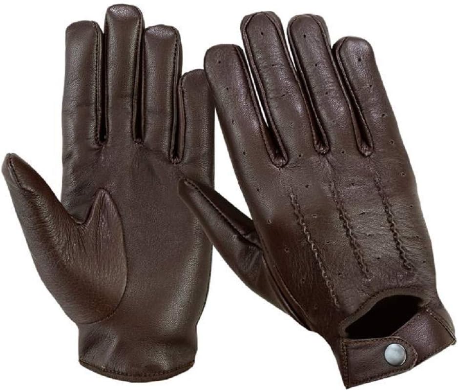 LN Lna Namaa Mens Classic Driving Gloves Genuine Soft Leather Dress Fashion Motor Bike Glove Vintage Style LN101 (Medium, Brown)
