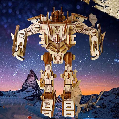 Yobeyi 3D Puzzle Robot Wooden Building Blocks Model Self-Assembly Craft Kit DIY Brain Teaser Toys Best Gifts for Women & Men (Robot-3) - Thumbnail 2